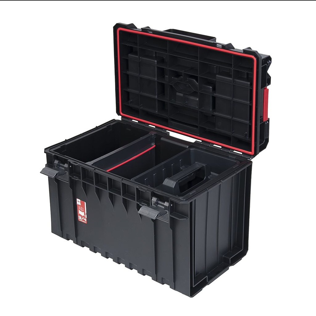 Coffre de rangement QBrick QB14C One 200 Profi avec casiers de rangement dans le couvercle.