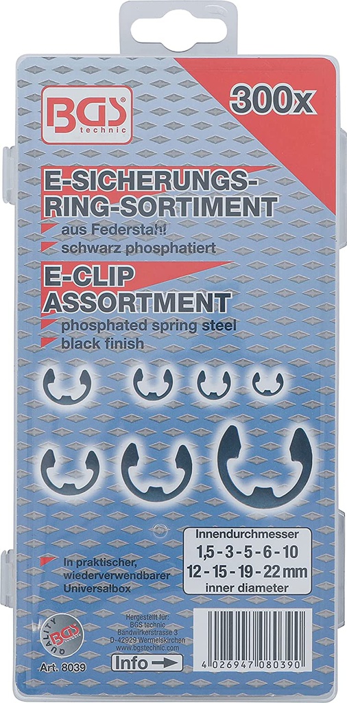 Assortiment de 300 E-clips BGS 8039 - 1,5-&gt;22mm