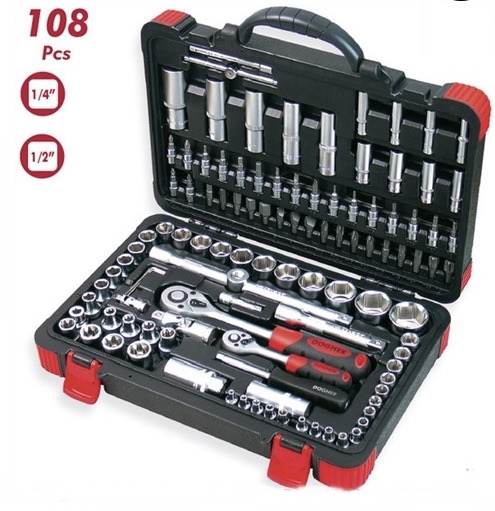 Coffret plastique avec cliquet 1/4&quot; et 1/2&quot; + 108 accessoires DOGHER 500-026