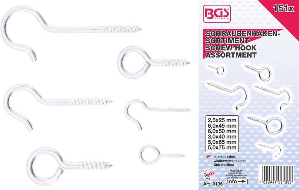 Coffret d'assortiments crochets 2,5-4,8 - 151 pcs BGS 8136