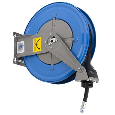 Enrouleur avec flexible caoutchouc 15 mètres, Ø intérieur 10 mm, pression max. 20 bar avec raccord de connexion 3/8″ Gaz (M) et support fixe ALGI 07779314