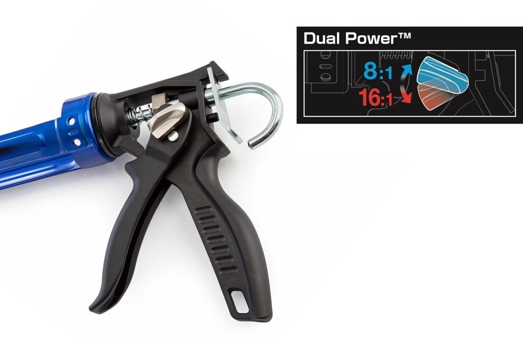 Pistolet à silicone modèle professionnel semi-ouvert métallique avec double ratio TAJIMA &quot;Convoy-RS&quot;
