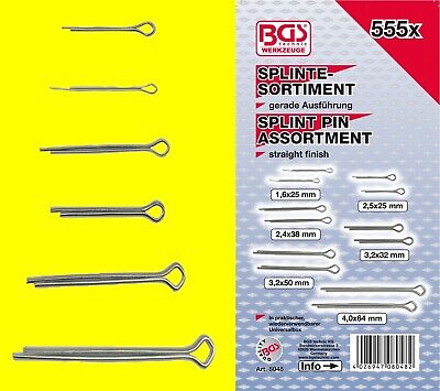 Assortiment de 555 goupilles fendue en acier zingué DIN94 BGS 8048