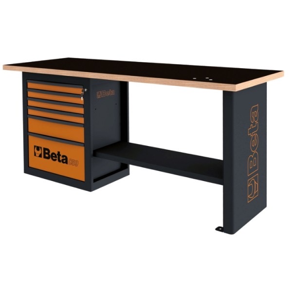 Établi &quot;Endurance&quot; avec 1 servante à six tiroirs BETA C59A-Orange