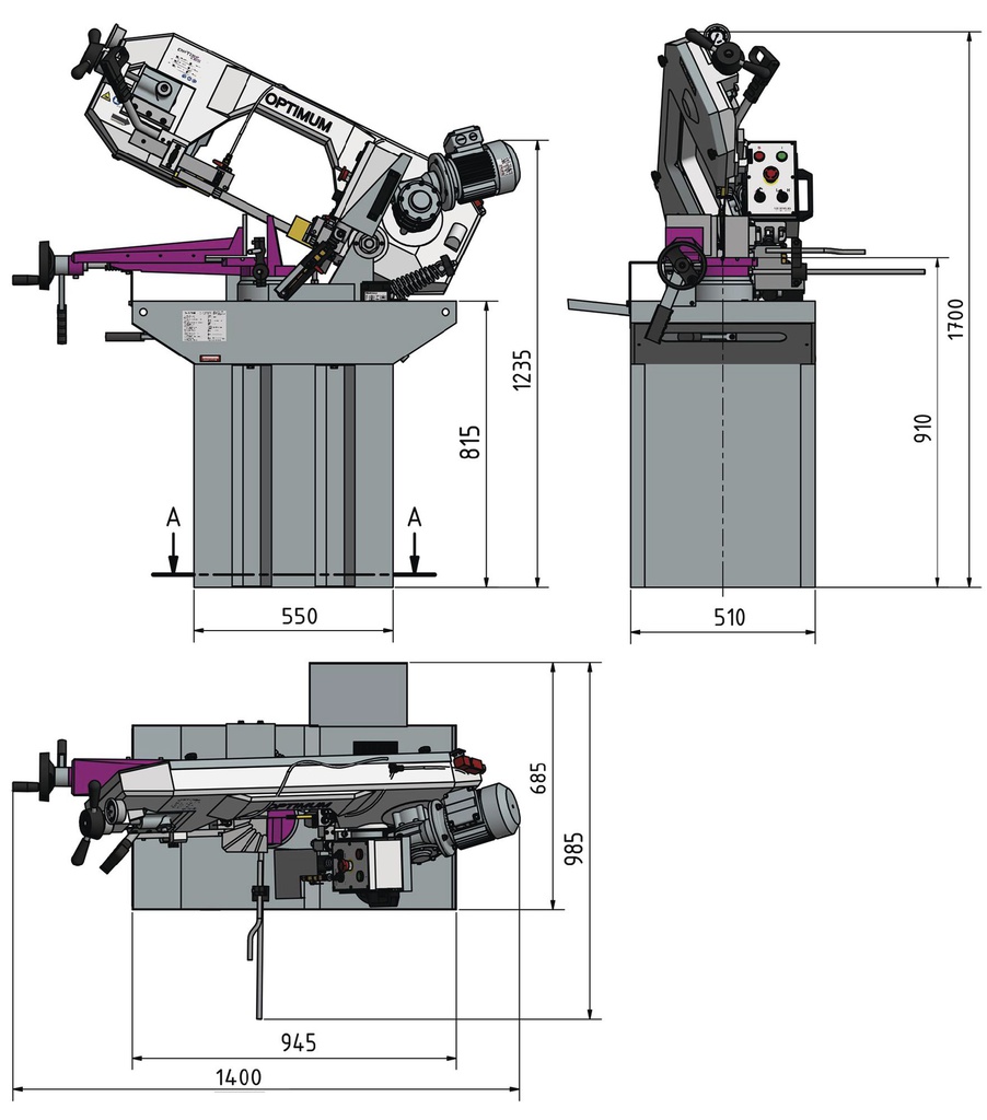 Scie à ruban stationnaire à vitesse variable OPTISAW S275NV 230V