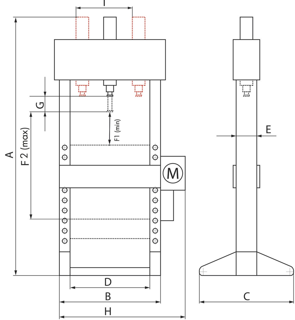 Presse hydraulique de 50 tonnes à fonctionnement hydropneumatique OPTIMUM PPH50B - 757170520
