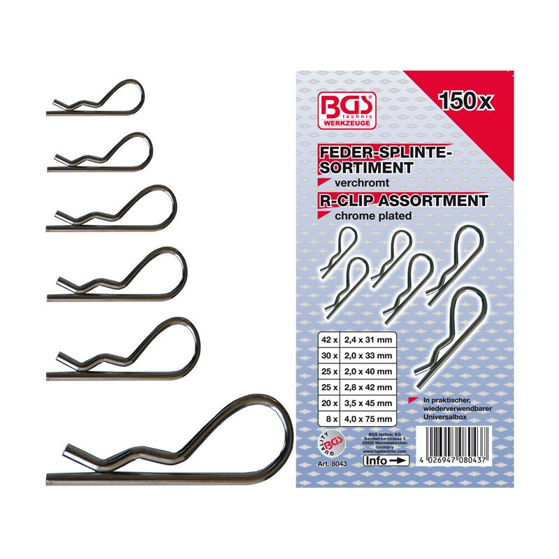 Assortiment de 150 goupilles 2-4mm BGS 8043