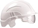 Casque de sécurité avec bouton pivotant, courte visière, en ABS renforcé, pourvu d'un fond de coiffe à 6 points en textile CENTURION VISION PLUS PR-BOUT-30MM - Blanc