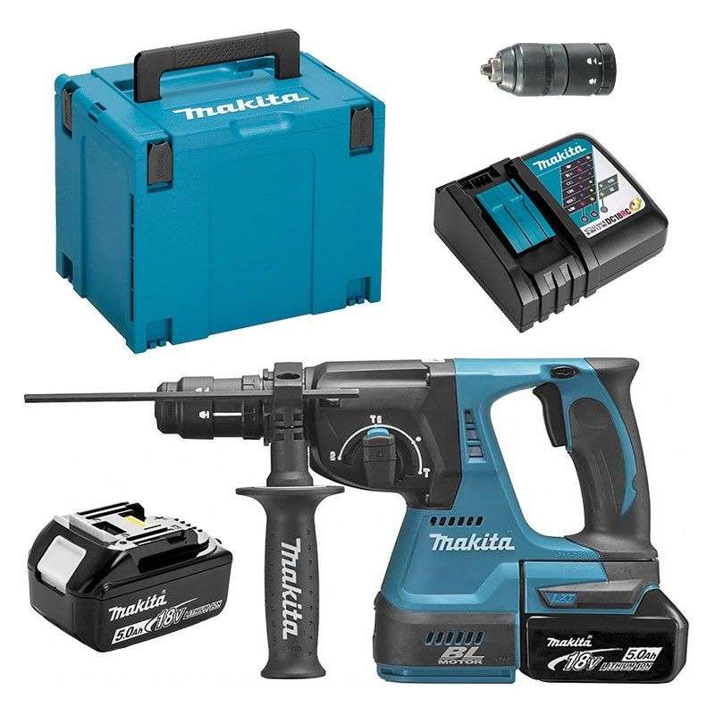Marteau perforateur SDS+ sur accu 18V MAKITA DHR243RTJ + 2 accus 5,0Ah+ 1 chargeur+ Coffre