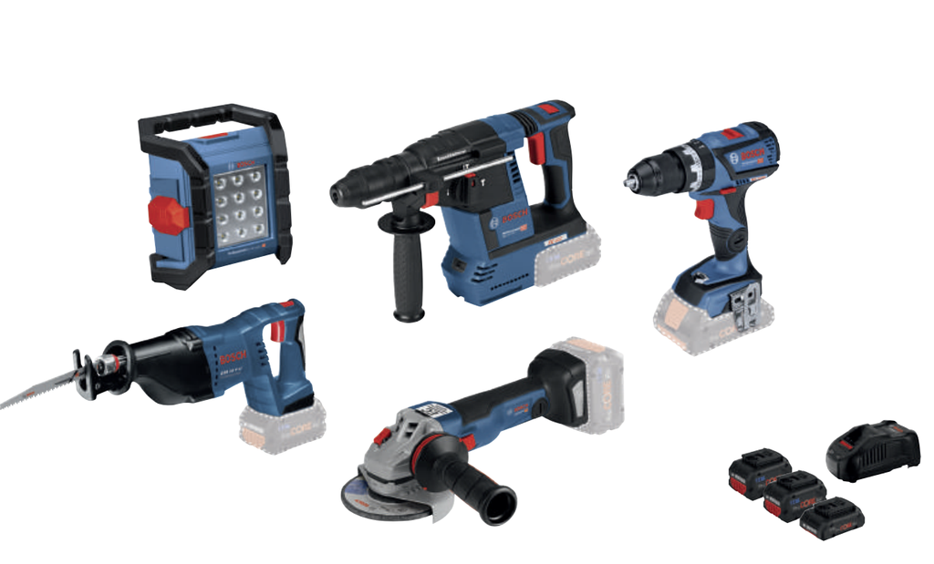 Kit de 5 outils BOSCH GSB 18V-60 C + GWS 18V-10 C + GBH 18V-26 + GSA 18V-LI + GLI 18V-1200 C