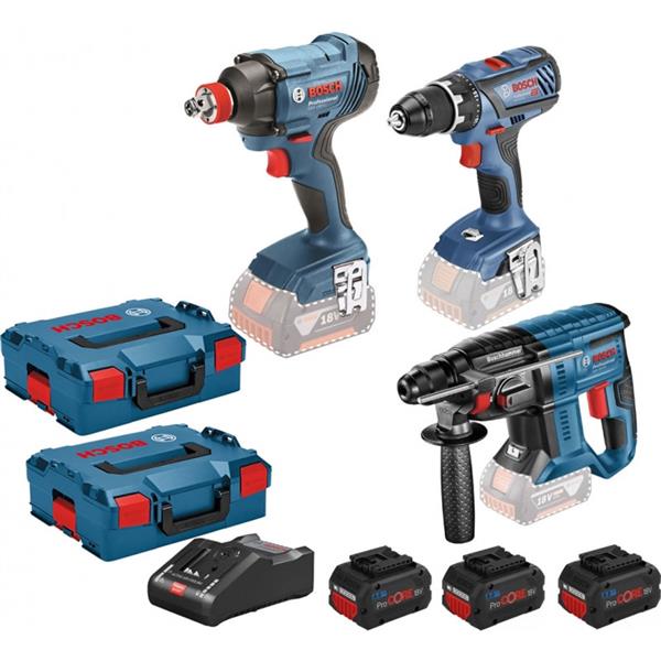 Pack combiné GSR18V-28 + GBH18V-21 + GDX18V-180 + 3 accus GBA 18V 4,0Ah + chargeur BOSCH 0615990M0V (2 L-Boxx)