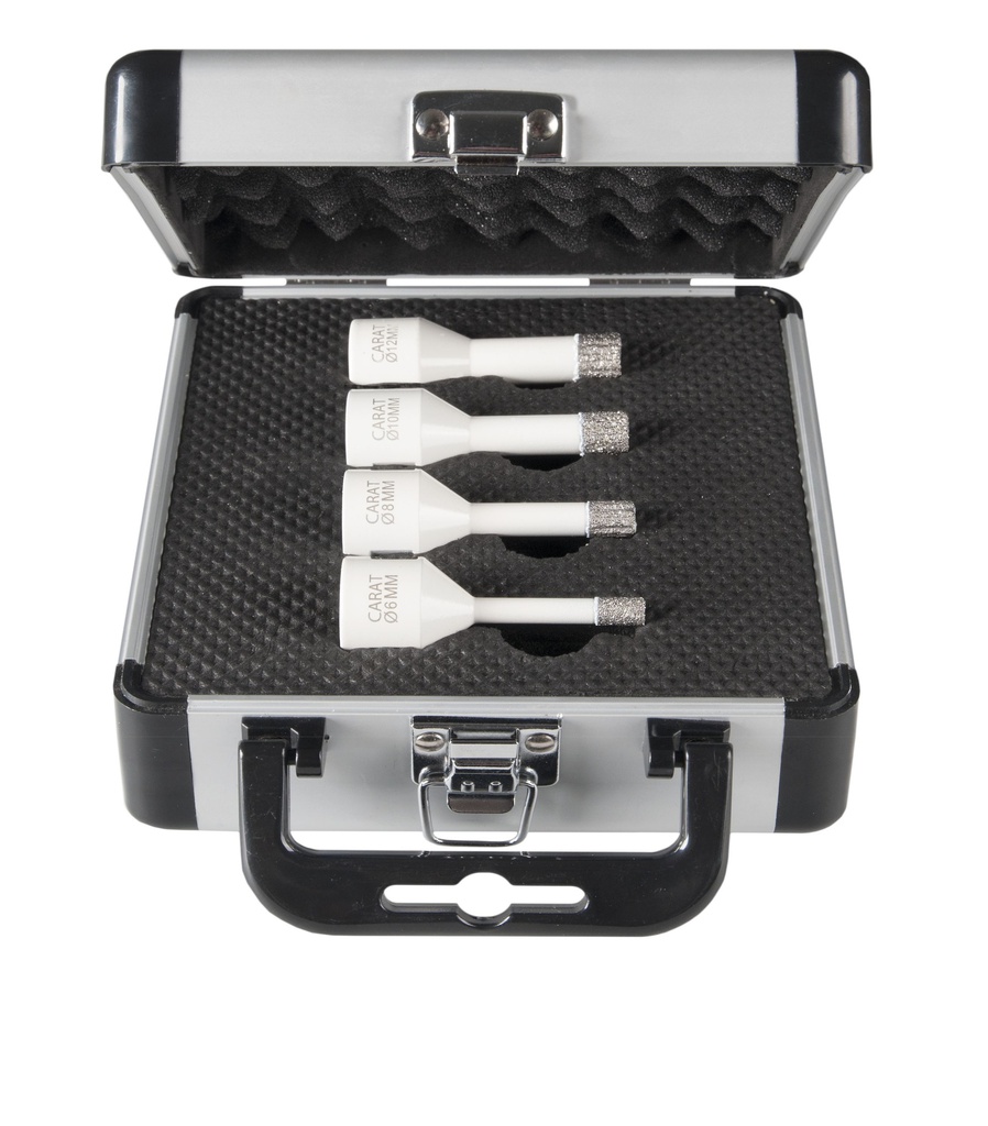 Jeu de 4 couronnes diamantées à sec pour carrelage - dia 6-8-10-12mm  CARAT EHSSET0600