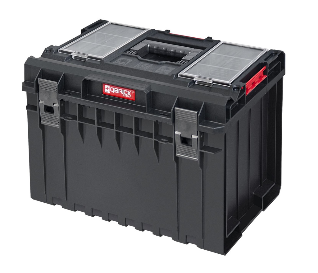 Coffre de rangement QBrick QB14C One 200 Profi avec casiers de rangement dans le couvercle.