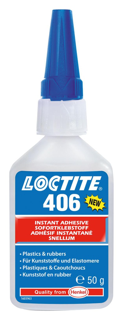 Adhésif instantané spécialement pour le collage rapide des plastiques et caoutchoucs LOCTITE 406 20gr