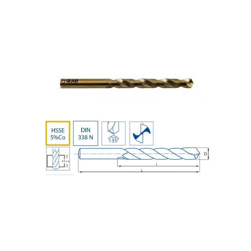 Fôrets HSS-E 5%Co DIN338 diamètre 4,2mm IZAR 1016 - 20269