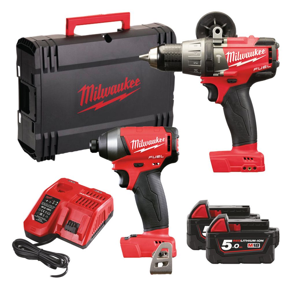 Pack Visseuse à percussion (136Nm) / visseuse à choc (228Nm) + 2x accu 5.0ah + chargeur dans 1x HD BOX MILWAUKEE