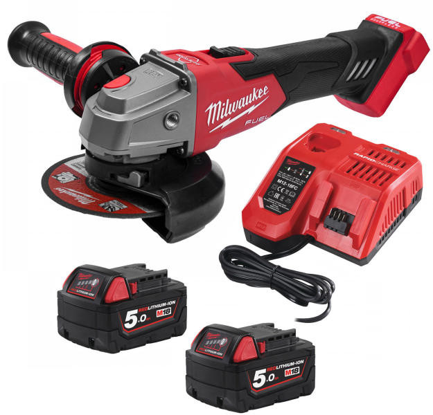 Meuleuse 125mm 1200W sur accu M18-FSAG125XB-502X +2 accus M18 5,0Ah + chargeur + coffre HD BOX MILWAUKEE 4933478430