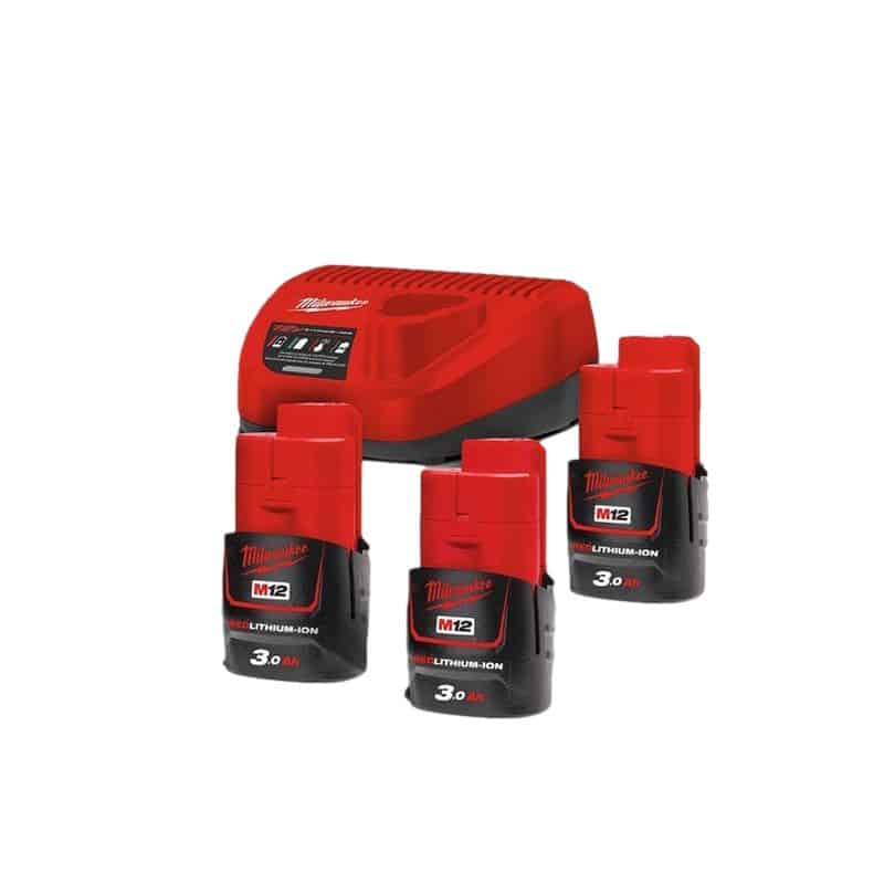 Set de 3 batteries12V 3,0Ah NRG + chargeur MILWAUKEE NRG M12 303