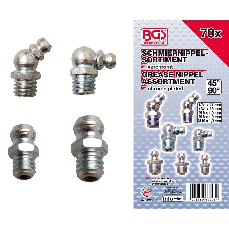 Assortiment de 110 graisseurs hydraulique BGS 8065 - M6 M8 M10
