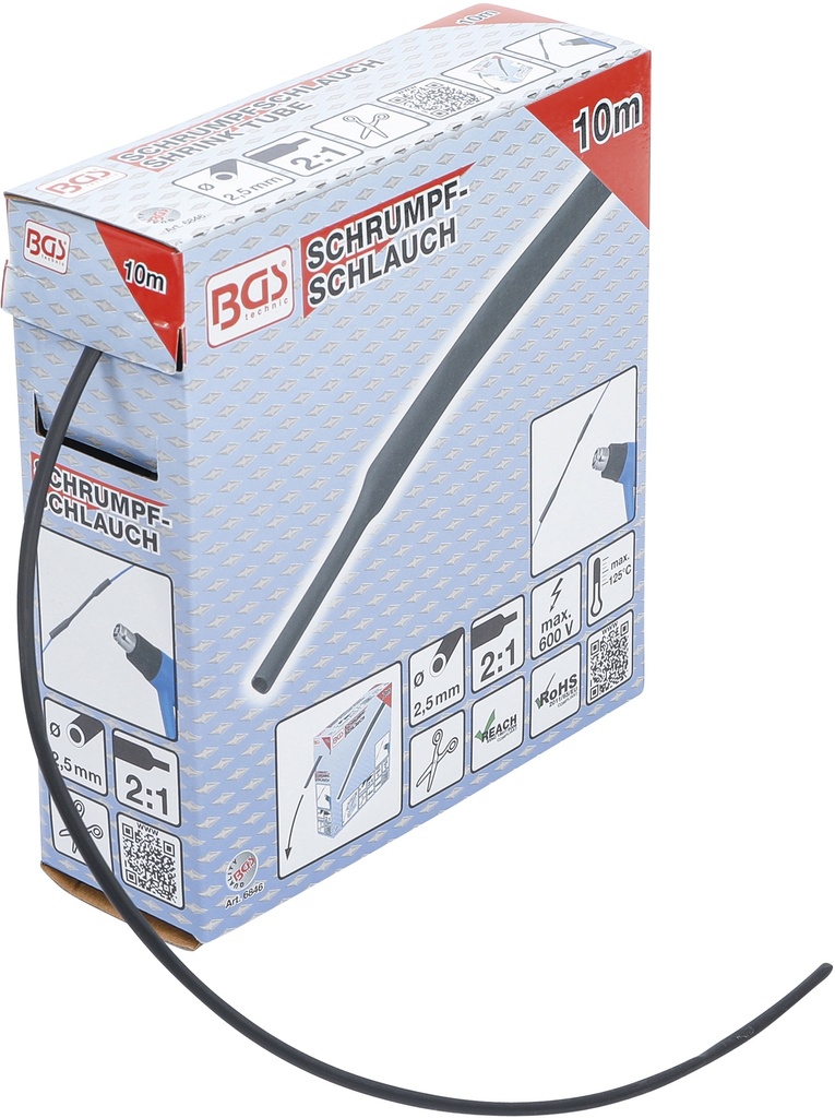 Gaine thermo-rétractable noire Ø 2,5mm 10M BGS 6846