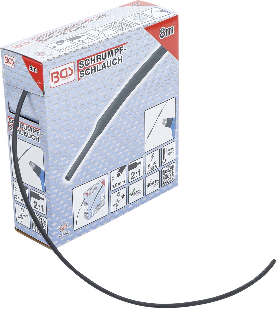 Gaine thermo-rétractable noire Ø 3,2mm 10M BGS 6923