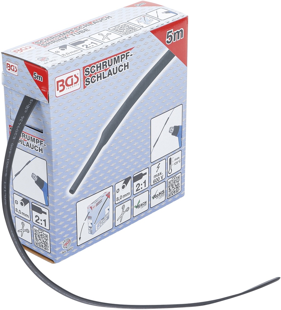 Gaine thermo-rétractable noire Ø 8mm 5M BGS 6852