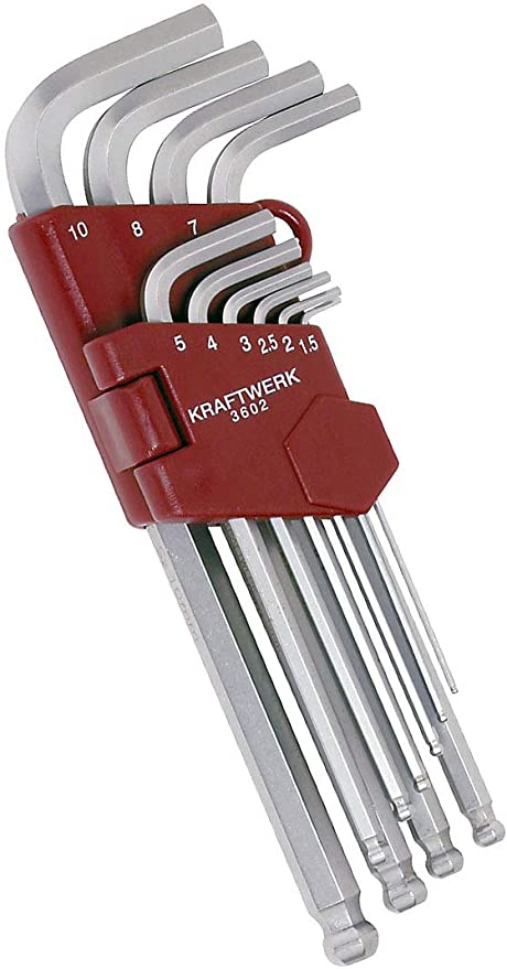 Jeu de 10 clés longues mâles 6 pans coudées tête sphérique KRAFTWERK 3602