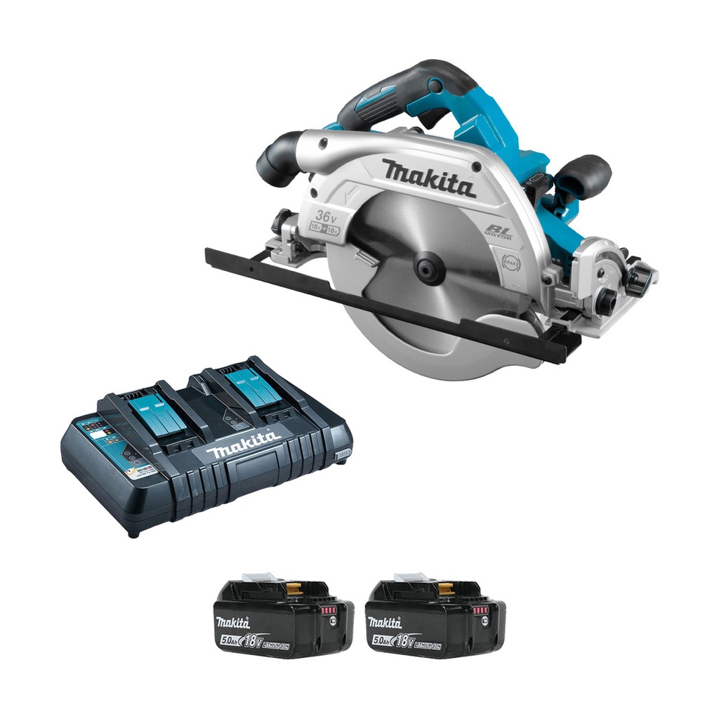 Scie circulaire sur accu 18V MAKITA DHS900PT2 + 2 accus BL1850 + chargeur + Coffre MakPAC