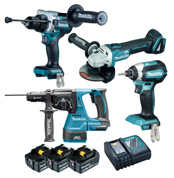 Visseuse-Perceuse + bouloneuse + perforateur + meuleuse sur accu 18V MAKITA DLX4159TJ + 3 accus 5,0Ah+ 1 chargeur+ 2 Coffre Makpac