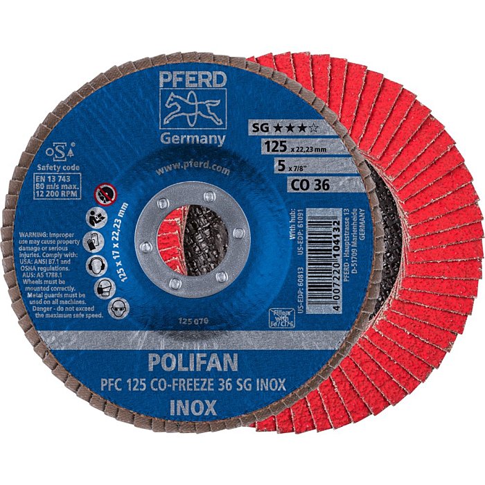 Disque à lamelles POLIFAN, conique, CO-FREEZE 36 SG INOX acier inoxydable PFERD PFC 125 CO-FREEZE 36 SG INOX - 104132