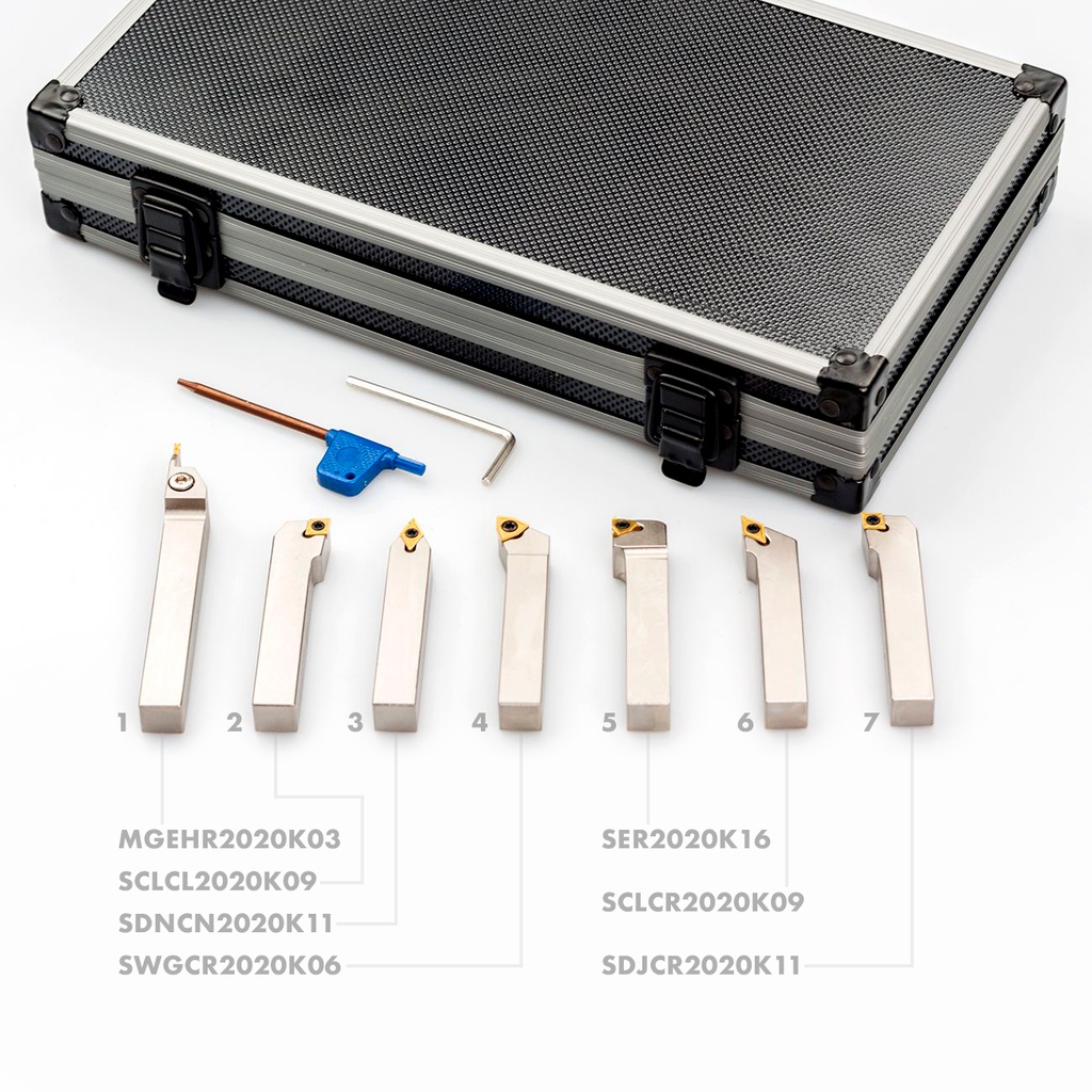Jeu de 7 outils à plaquette carbure pour le tournage  20x20mm MW-TECH DBS0720 - 790013295