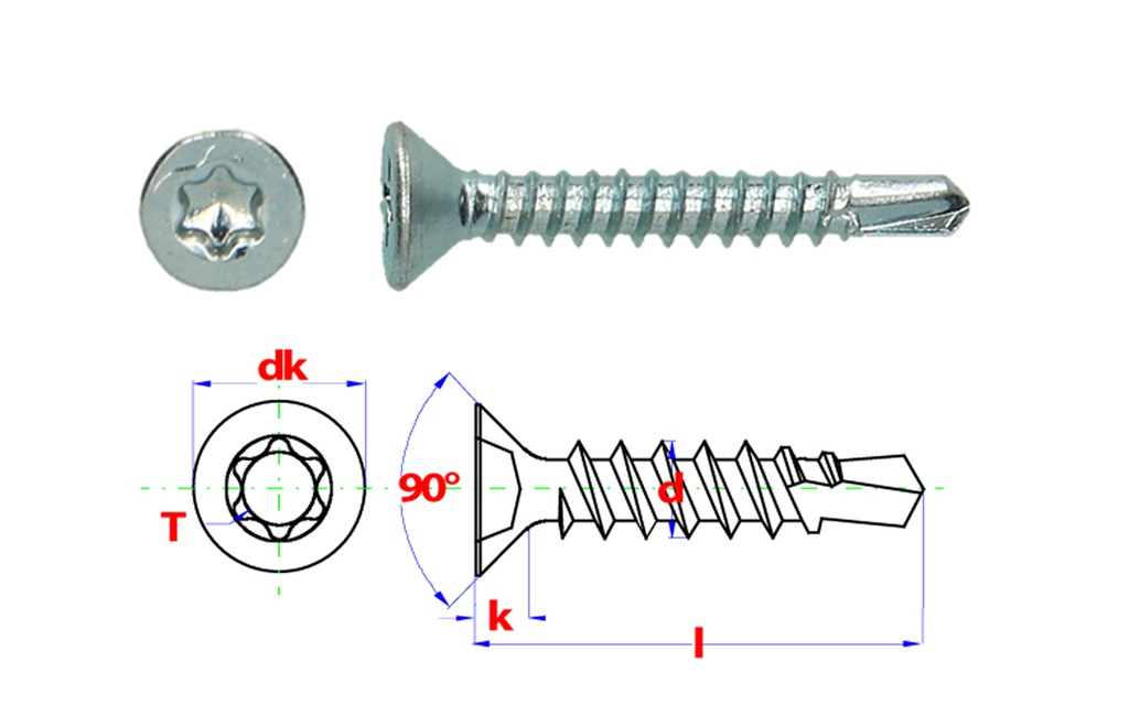 Vis autoforante tête fraisée D7504O-T Ø4,8x32 Zn T25 (500pcs)