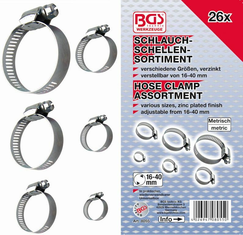 Assortiment de 26 colliers de serrage INOX de 6-40mm BGS 8055