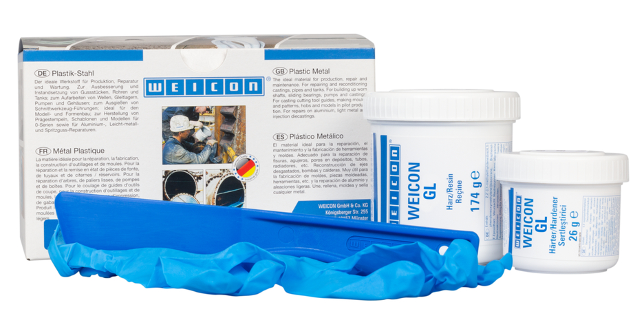 Système à base de résine époxy chargé de minéraux pour le revêtement anti-usure, durcissement rapide WEICON GL 1,0Kg