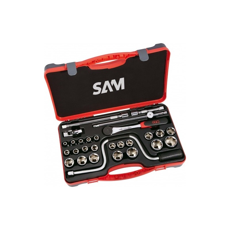 Coffret 1/2&quot; avec cliquet et douilles 6 pans 8-32mm SAM 75SH28
