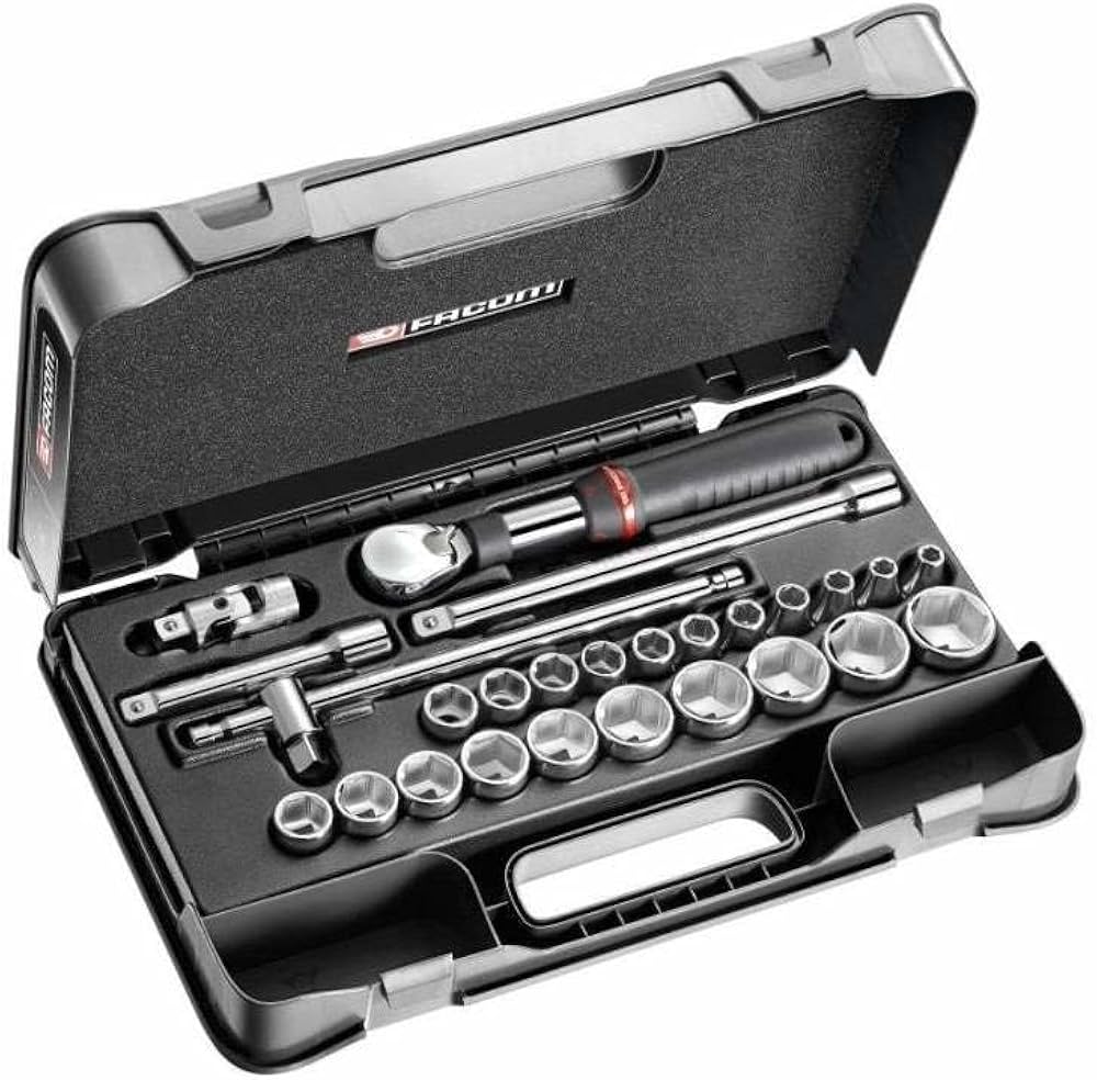 Coffret de douilles 12 Pans métriques Cliquet à manche Extensible, Noir/Gris, 1/2&quot;, Set de 26 Pièces FACOM SXL.161-4P6