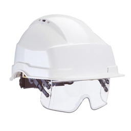 [AU1000086001] Casque de sécurité en ABS, avec lunettes de sécurité rétractables et panoramiques en polycarbonate AUBOUEIX IRIS II - PR-BOUT-30MM blanc