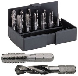 [VOL67020] Jeu de tarauds queue 6 pans 1/4&quot; de M3 à M10 + forets + porte-embouts VOLKEL 67020