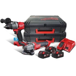 Pack visseuse à percussion (136Nm) / disqueuse : + 3x accu 5.0ah + chargeur dans 2x HD BOX MILWAUKEE