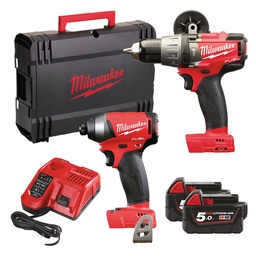 [MIM18 FPP2A-502X] Pack Visseuse à percussion (136Nm) / visseuse à choc (228Nm) + 2x accu 5.0ah + chargeur dans 1x HD BOX MILWAUKEE