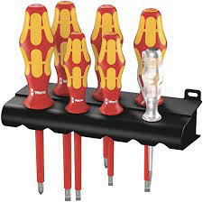 [WER05006147001] Jeu de 6 tournevis isolés + 1 tournevis testeur sur un Rack WERA 160i/7