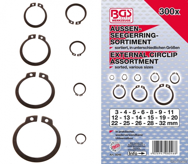 Assortiment De 300 Circlips Extérieurs Type E - Silverline - Pour Bricolage Et Mécanique
