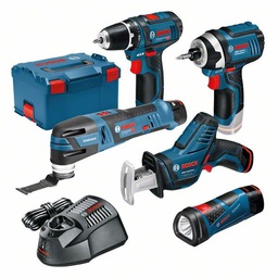 [BO0615990K11] Kit de 5 outils BOSCH GSR12V-15 + GOP12V-LI + GLI Powerled + GDR12V-105 + GSA12V-14 + 3 accu 12V 2,0Ah - 0615990K11