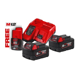 [MIM18NRG502] Set de 2 batteries18V 5,0Ah NRG + 1 accu 12V 2,0Ah + chargeur MILWAUKEE M18 NRG-502