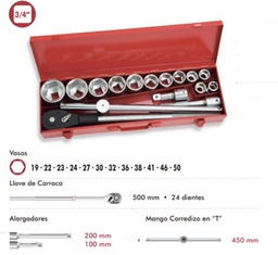 [DO549001] Coffret métal avec cliquet 3/4&quot;, 12 douilles 6 pans et 4 accessoires DOGHER 549-001