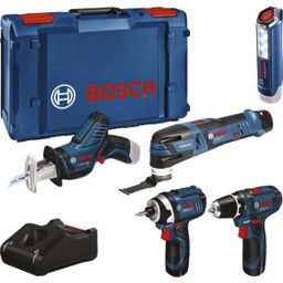[BO0615990N1D] Kit de 5 outils BOSCH GSR 12V-15, GOP 12V-28, GDR 12V-105, GSA 12V-14 &amp; GLI 12V-300 + 3 accu 12V 2,0Ah + chargeur, L-BOXX - 0615990N1D