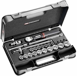 [FASXL1614P6] Coffret de douilles 12 Pans métriques Cliquet à manche Extensible, Noir/Gris, 1/2&quot;, Set de 26 Pièces FACOM SXL.161-4P6